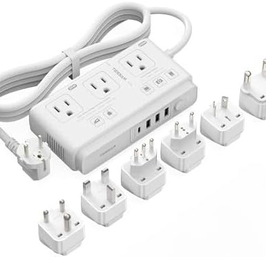TESSAN 220V to 110V Voltage Converter for Travel with 4 USB Ports (1 USB C), 3 AC Outlet and EU UK AU IT in ZA International Power Adapter, Step Down Transformer Outlet Converters White