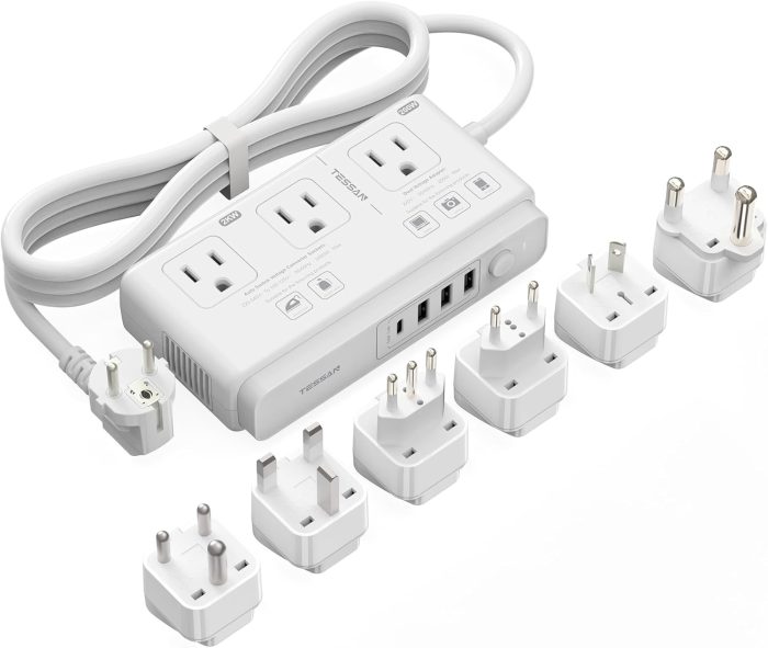 TESSAN 220V to 110V Voltage Converter for Travel with 4 USB Ports (1 USB C), 3 AC Outlet and EU UK AU IT in ZA International Power Adapter, Step Down Transformer Outlet Converters White - Image 9